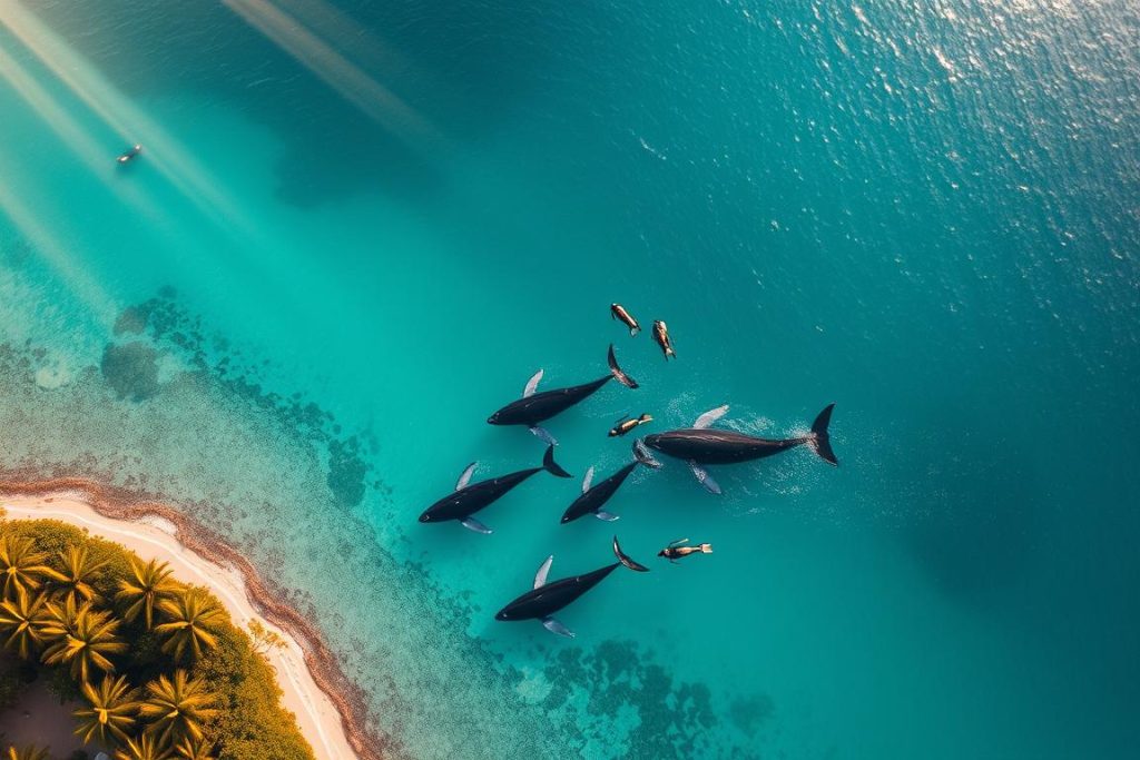 des baleines jouent avec les plongeurs sur l’île Sainte-Marie.